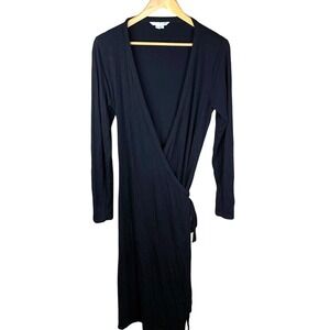 Boden Womens Long Sleeve Black Wrap Dress Size 8L Midi Length Office Career Wear